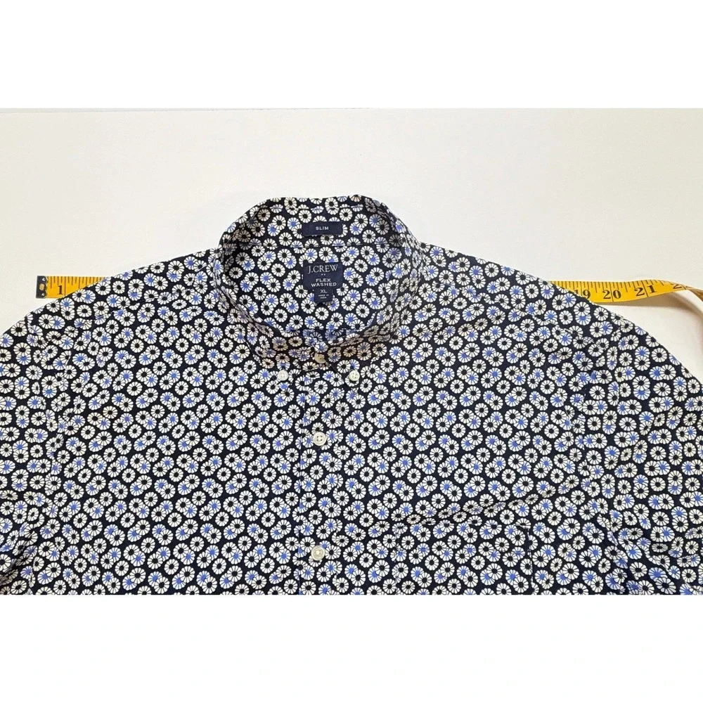 J.Crew Men's XL Slim Flex Washed Short Sleeve Button Down Shirt Blue Floral